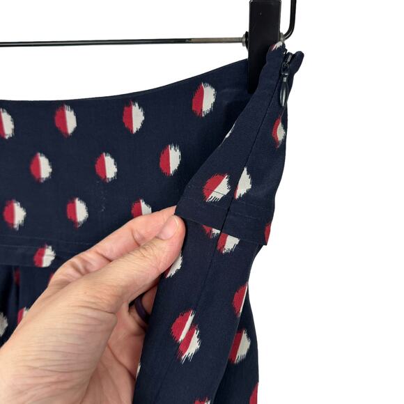 Madewell Skyline Navy Red White Ikat Printed Short Silk Skater Skirt - Picture 6 of 9